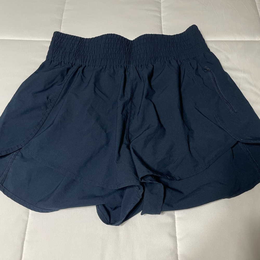 Women's Navy Smocked Waist Athletic Shorts